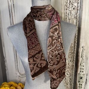 Beautiful Elegant Brown and Pink Silk Blend Velvet Burnout Patterned Scarf